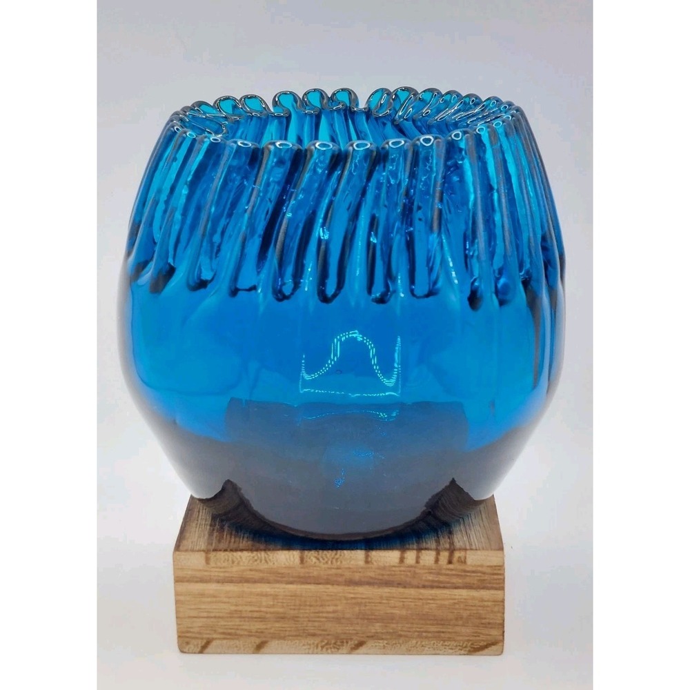 Vintage Blenko #538 Crimped Rose Bowl Winslow Anderson Cobalt Blue Art Glass